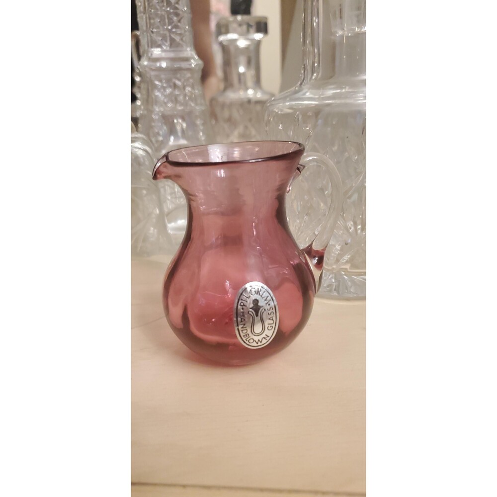 Pilgrim Vintage handblown glass mini Creamer in cranberry pink